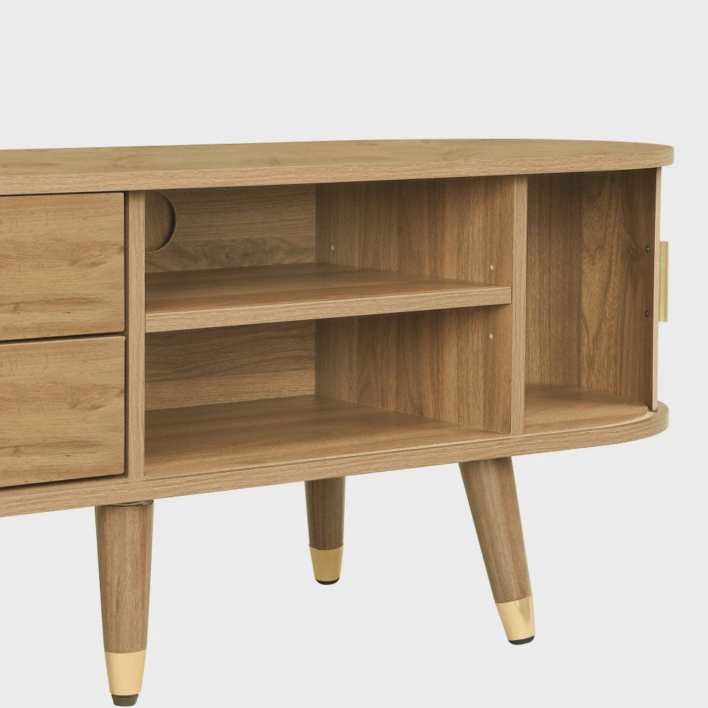 Modern TV Meubel met Rotan Deur en Veel Opbergruimte - Landelijke Stijl
