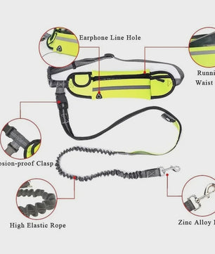 Handsfree Hondentuig met Heuptas - Reflecterend, Intrekbaar & Elastisch voor Lopen & Rennen