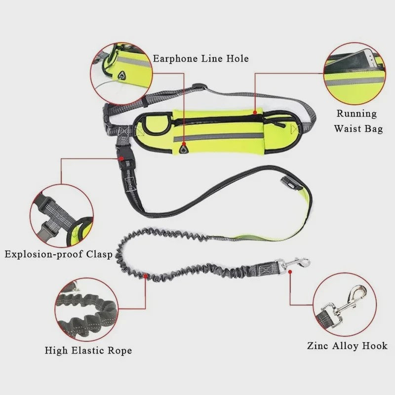 Handsfree Hondentuig met Heuptas - Reflecterend, Intrekbaar & Elastisch voor Lopen & Rennen