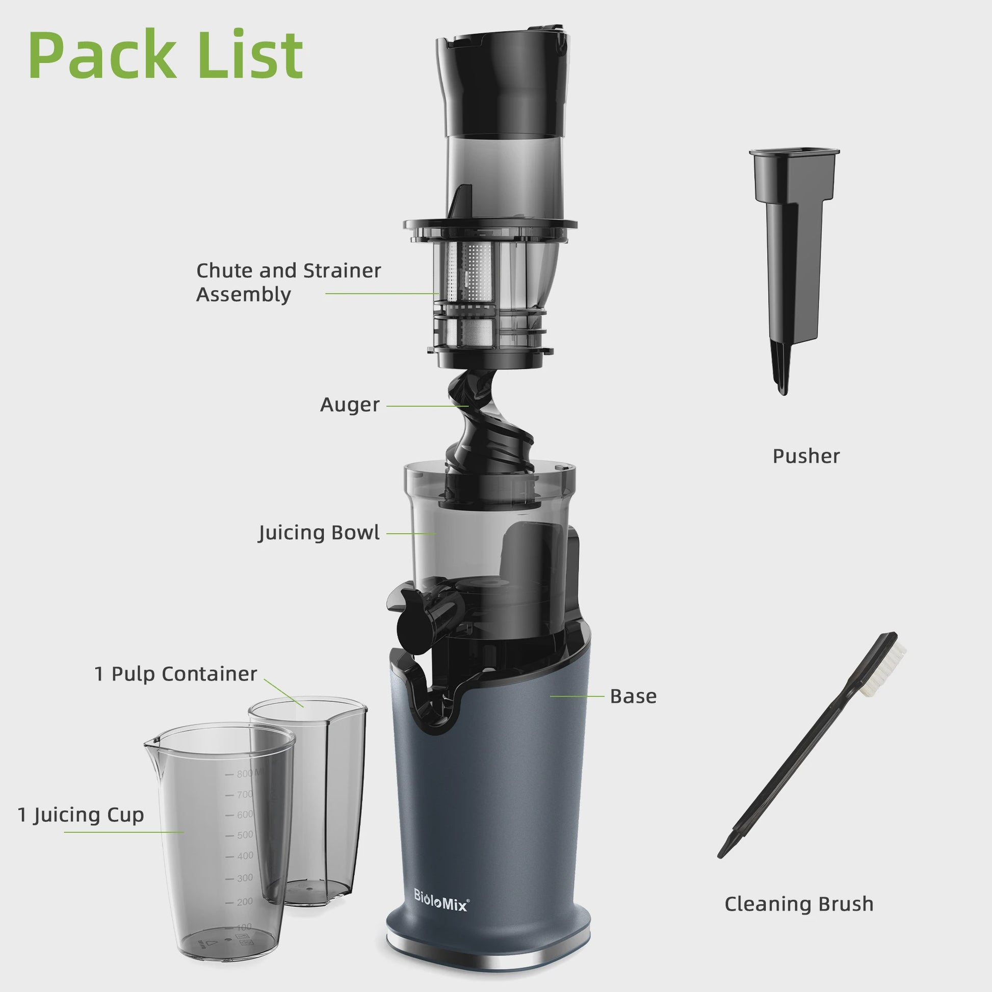 BioloMix Slowjuicer met 78mm Vulopening - Krachtige 200W Motor, Cold Press Sapcentrifuge voor Hele Vruchten