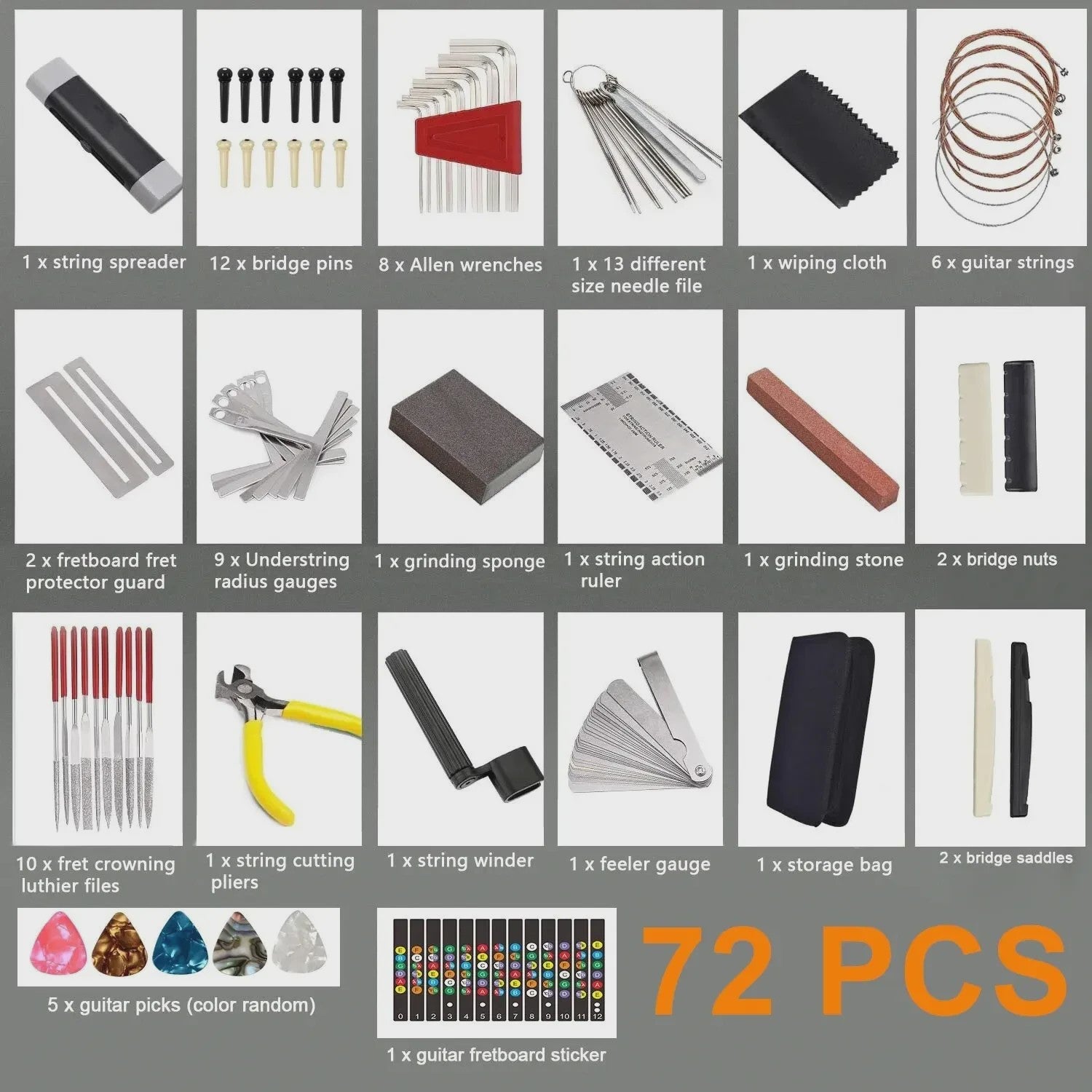 Complete Gitaar Onderhoudskit - 25, 45 of 72 Delig - Inclusief Opbergtas