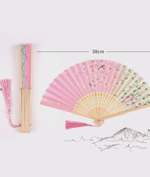 Vintage Zijden Vouwbare Handwaaier - Chinees/Japans Bamboe, Perfect voor Dans & Decoratie