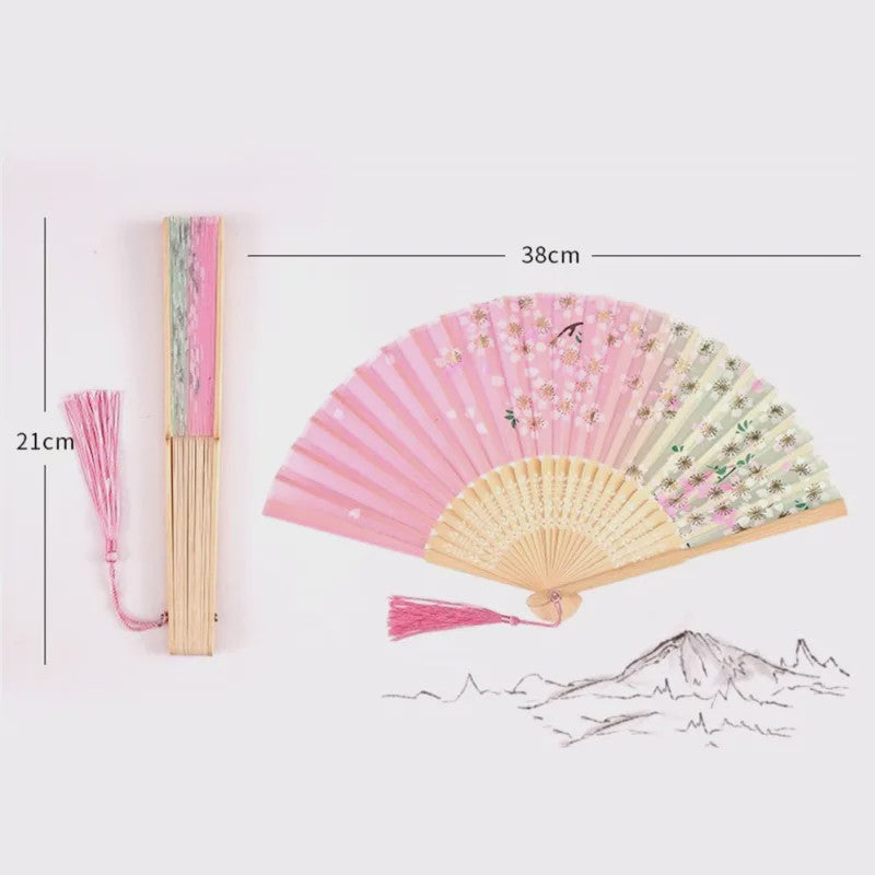 Vintage Zijden Vouwbare Handwaaier - Chinees/Japans Bamboe, Perfect voor Dans & Decoratie