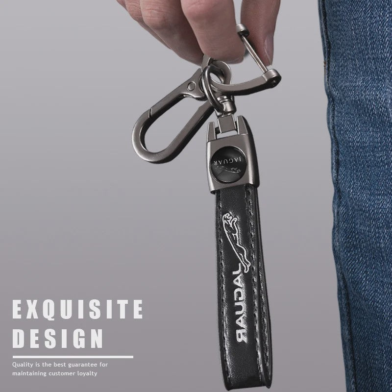 Luxe Lederen Autosleutel Hanger met Jaguar Logo - Decoratief & Duurzaam