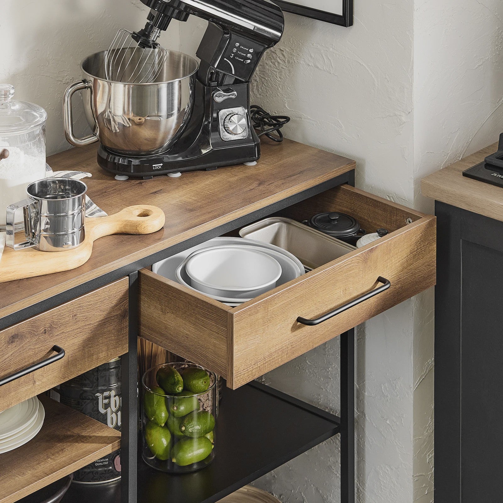 Keuken Eiland Trolley met Lades en Planken - Keukenwagen Sideboard