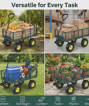 Robuuste Tuinwagen 400kg - 360° Draaibaar, Afneembare Zijden