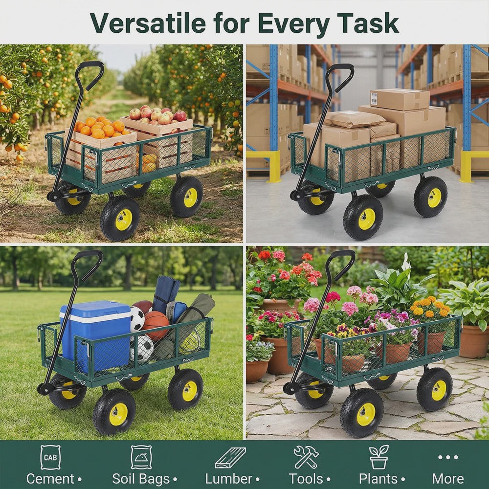Robuuste Tuinwagen 400kg - 360° Draaibaar, Afneembare Zijden