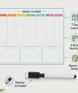 Weekplanner 30x40 cm Kleurgecodeerd met Marker - Ideaal voor Koelkast & Kantoor