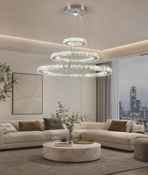 Luxe Kristallen Plafondlamp 3 Ringen LED Hanglamp - Sfeervolle Verlichting
