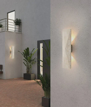 Japanse Stijl Wandlamp Travertin Steen Geel - Sfeervolle Buitenlamp