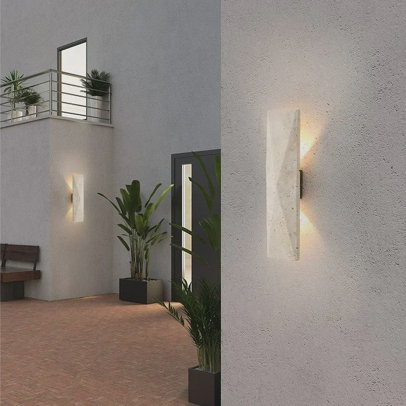 Japanse Stijl Wandlamp Travertin Steen Geel - Sfeervolle Buitenlamp