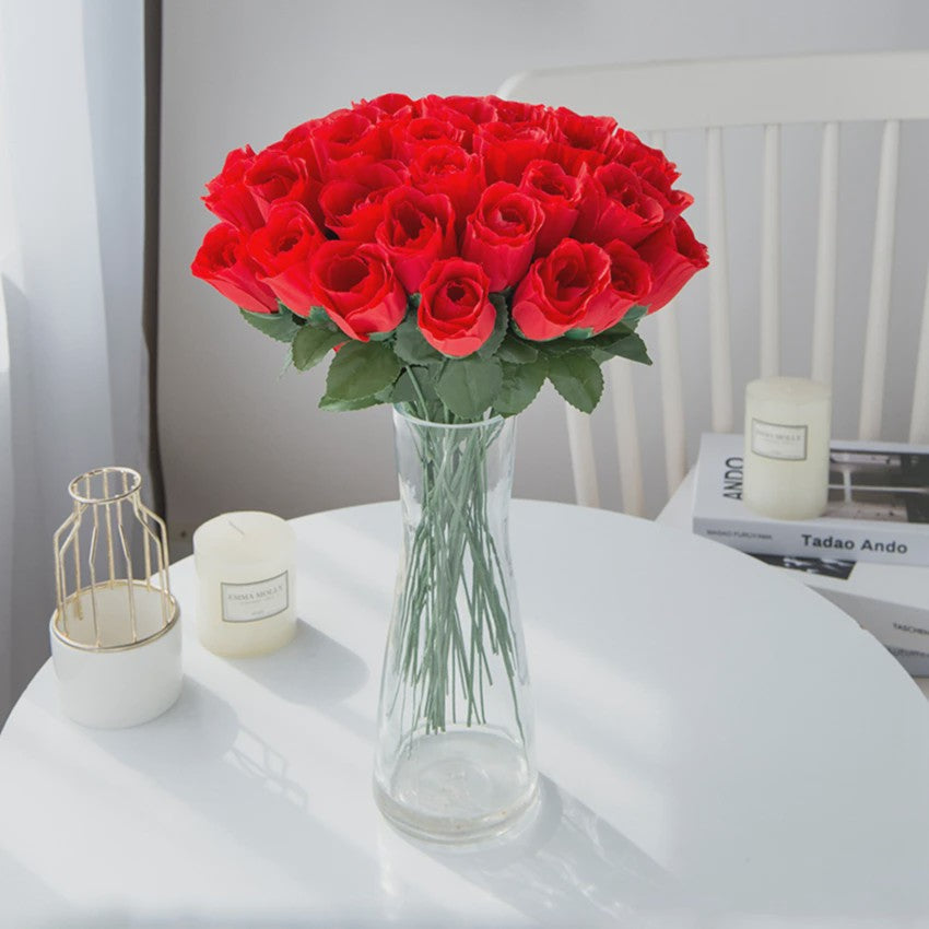Boeket van 10 Rode Kunst Rozen met Vaas - Decoratie voor Huis, Tuin & Bruiloft