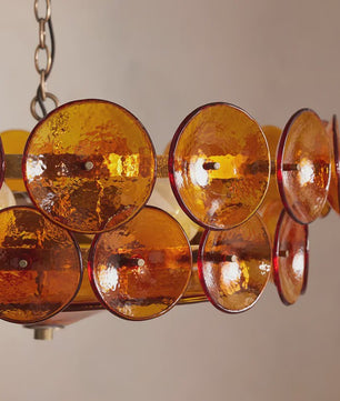 Lorenzo Design Kroonluchter - Italiaans Amber & Groen Art Glass, Bauhaus Stijl