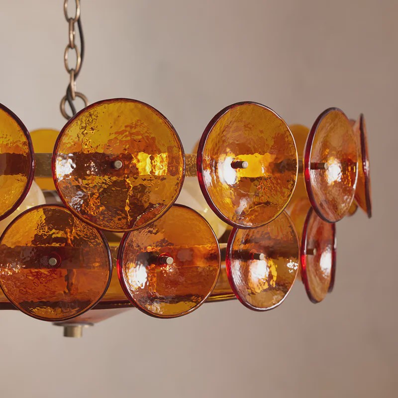 Lorenzo Design Kroonluchter - Italiaans Amber & Groen Art Glass, Bauhaus Stijl