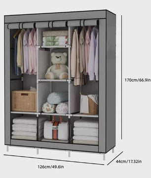 Draagbare Kledingkast Organizer - Opvouwbare Opbergkast met Stangen en Legplanken (126x44x170cm)