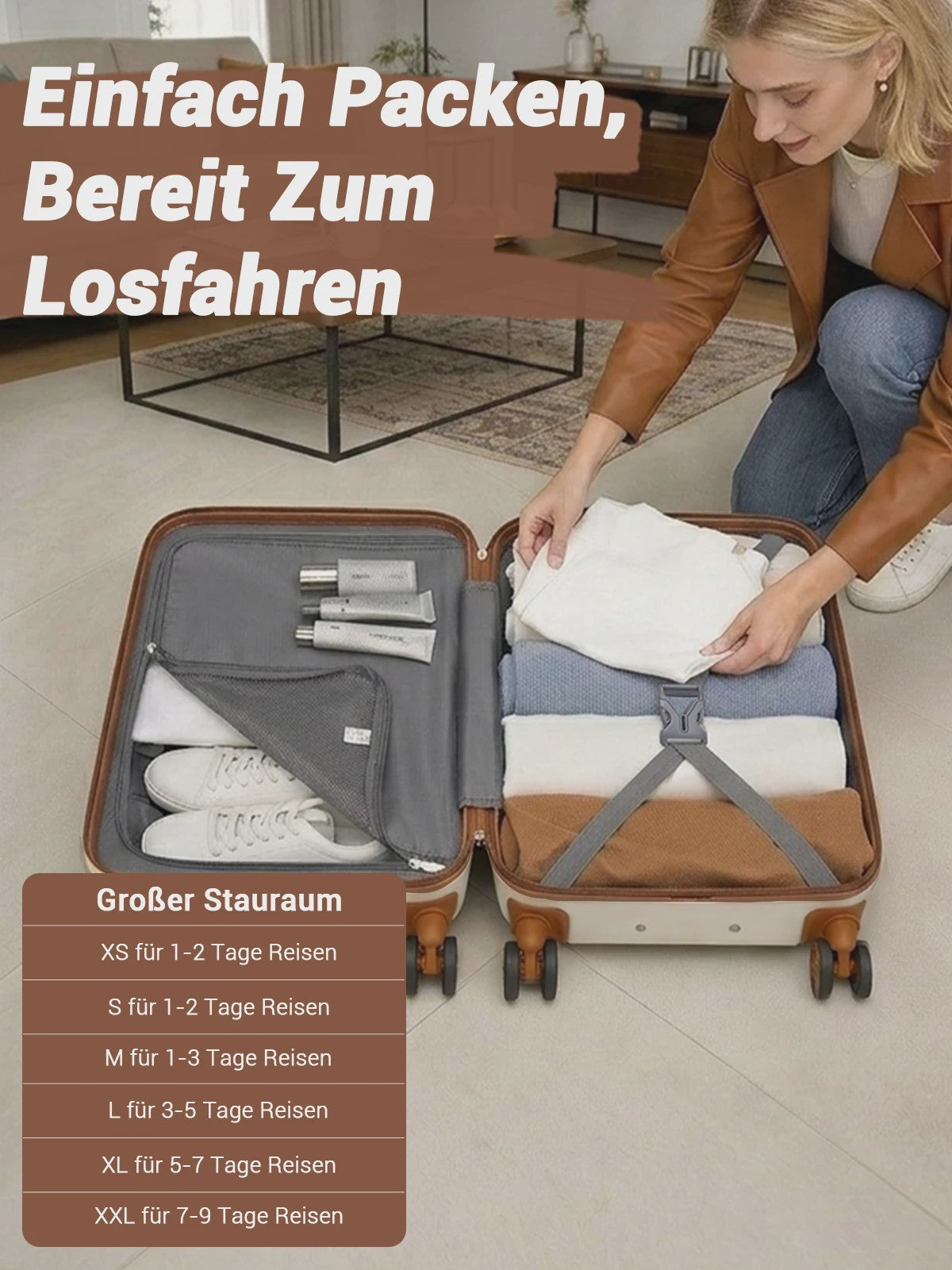 KONO 4-delige Koffer Set - 55 cm Handbagage Koffer, Reis- en Make-up Tas
