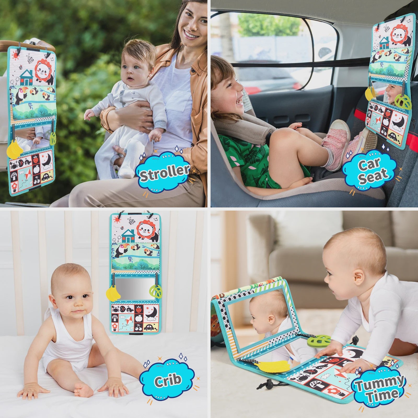 Interactief Baby Stoffen Boek met Spiegel - Educatief Montessori Speelgoed