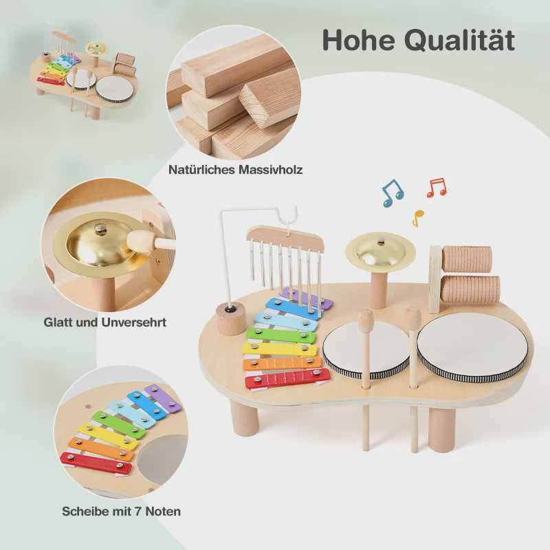 Montessori Houten Muziektafel 7-in-1 voor Kinderen - Xylofoon, Trommel & Meer