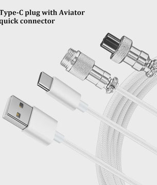 Coiled USB-C naar USB-A Keyboard Kabel met Afneembare Aviator Connector - Dubbel Sleeved