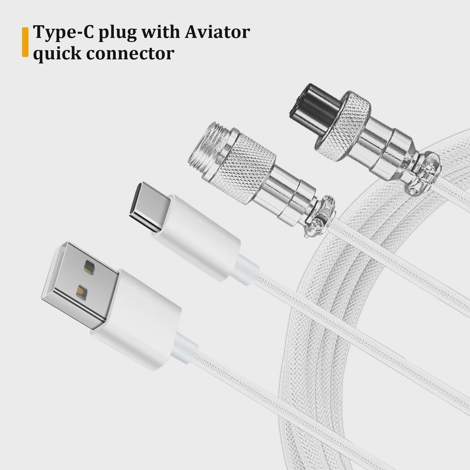 Coiled USB-C naar USB-A Keyboard Kabel met Afneembare Aviator Connector - Dubbel Sleeved