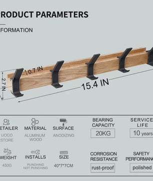 Nordic Wandkapstok met 5 Verstelbare Aluminium Haken - Hout & Metaal