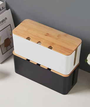 Grote Kabel Organizer Box met Houten Deksel - Orde in Snoeren Chaos