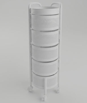 Draaibare Keuken Trolley 3-5 Laags - Carbon Staal Mesh Opbergrek met Wielen & Deksel