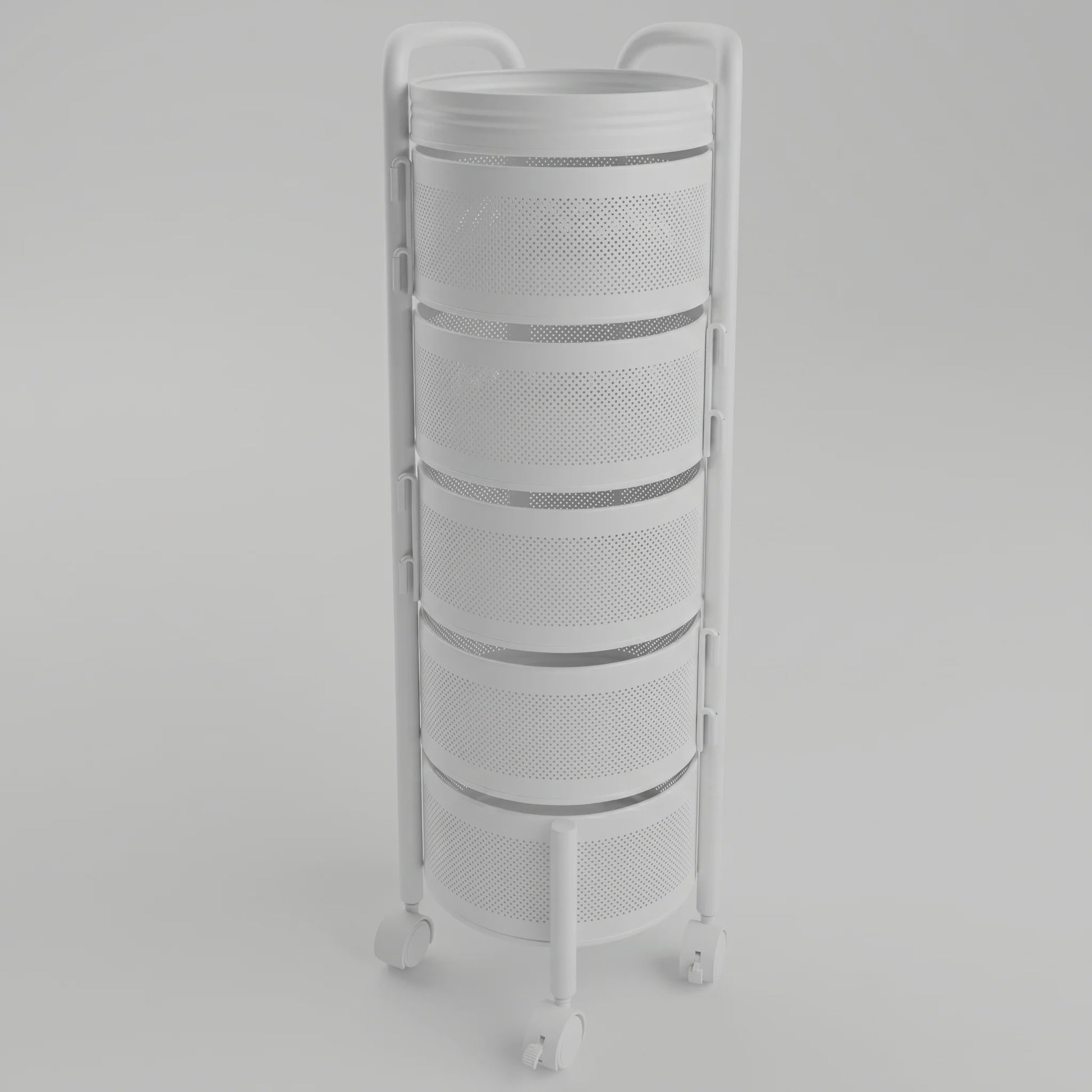 Draaibare Keuken Trolley 3-5 Laags - Carbon Staal Mesh Opbergrek met Wielen & Deksel