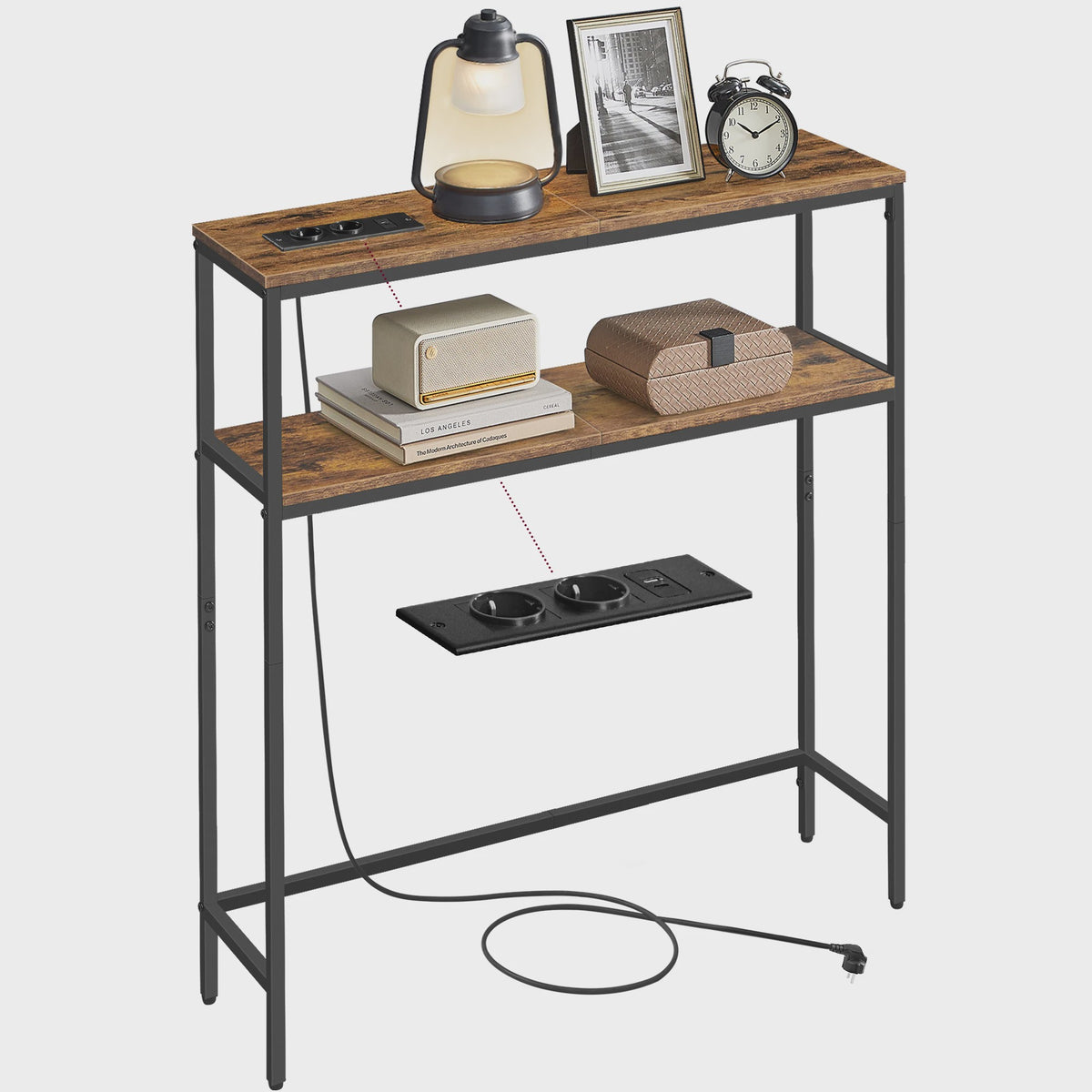 VASAGLE Console Tafel met 2 Planken & Laadstation - 80x20x80 cm - Hal & Woonkamer