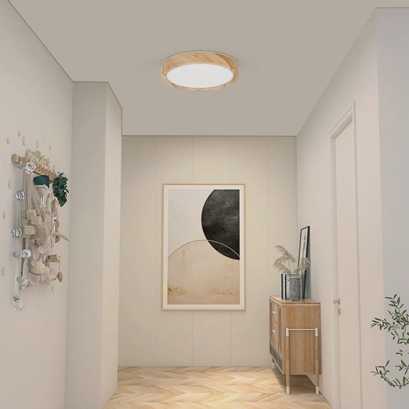 Ronde LED Plafondlamp met Houtnerf - 3 Kleuren Licht