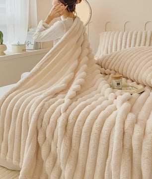 Luxe Verdikte Flanel Deken met Brede Strepen - Multifunctioneel voor Bank, Bed & Dutjes