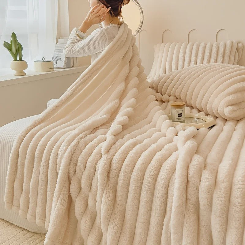Luxe Verdikte Flanel Deken met Brede Strepen - Multifunctioneel voor Bank, Bed & Dutjes