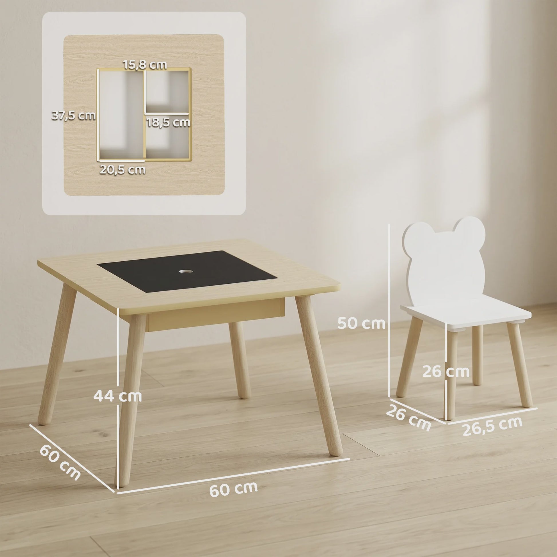 AIYAPLAY Kinder Speeltafel met 2 Stoelen - Opbergruimte & Omkeerbaar Blad