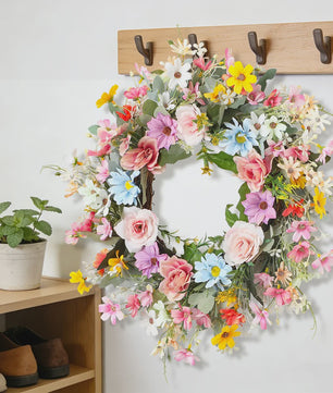 Kleurrijke Kunstbloemen Krans - Lente, Pasen, Valentijn Deurdecoratie & Woonaccessoire