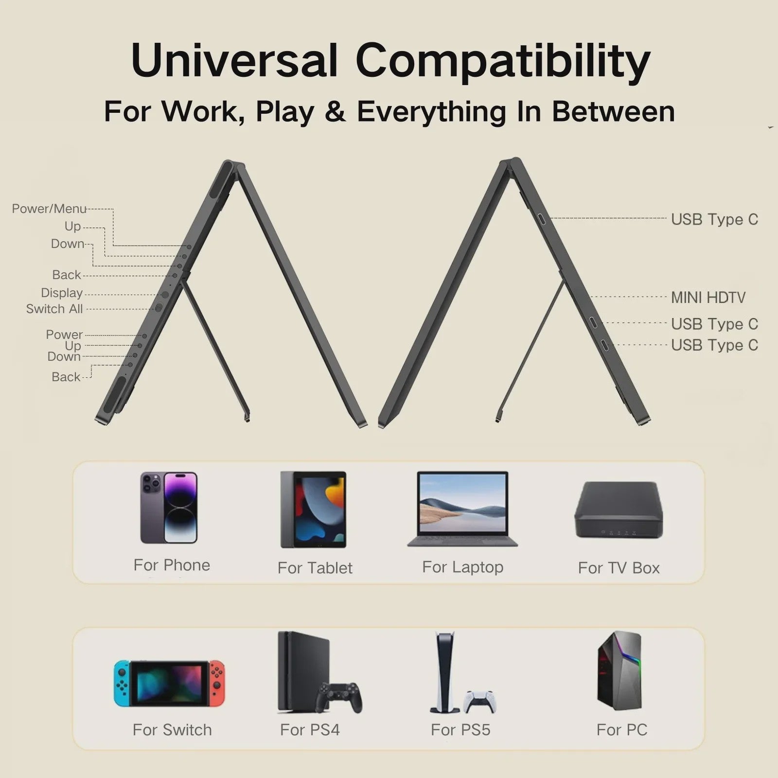 UPERFECT 15.6" Dubbele Draagbare Monitor FHD SRGB - Uitbreidbaar Laptop Scherm