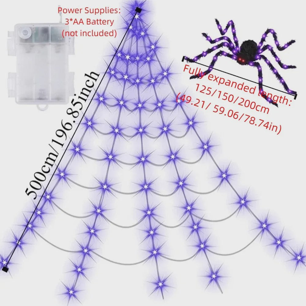 Grote Halloween Spider Web Verlichting met 250 LED's en Gigantische Spin - 5 Meter