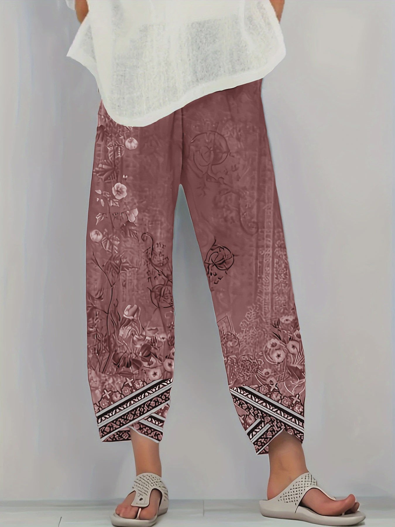 Plus Size Wijde Leg Broek Dames met Bloemenprint