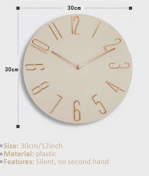Stille Wandklok 30cm - Scandinavisch Design, Modern & Strak, Zonder Secondewijzer