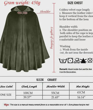 Middeleeuwse Fluwelen Kapmantel - Renaissance Cape met Capuchon voor Halloween en Cosplay