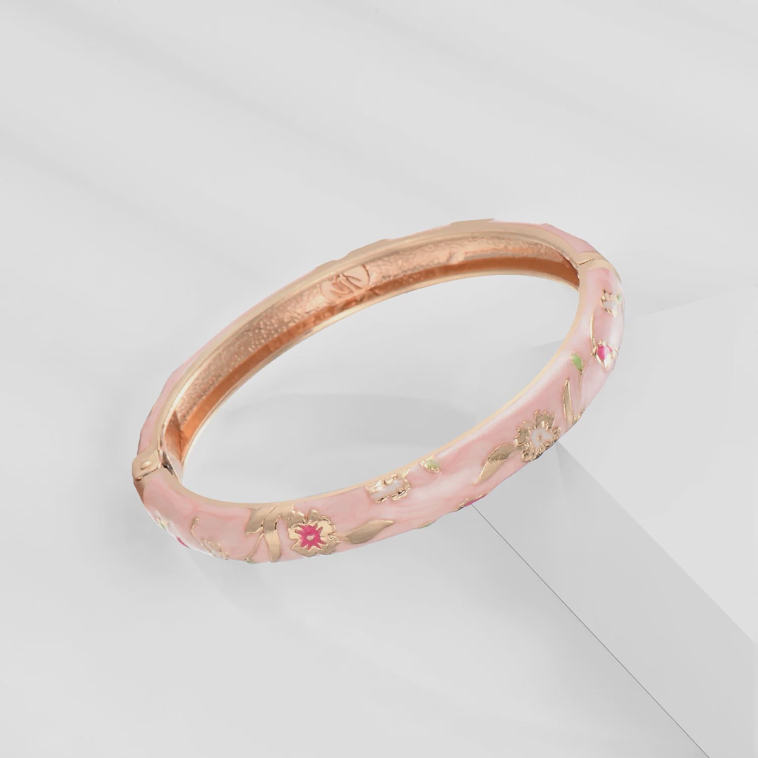 Chique Roze Emaille Armbanden Set - Bloemen & Kristallen