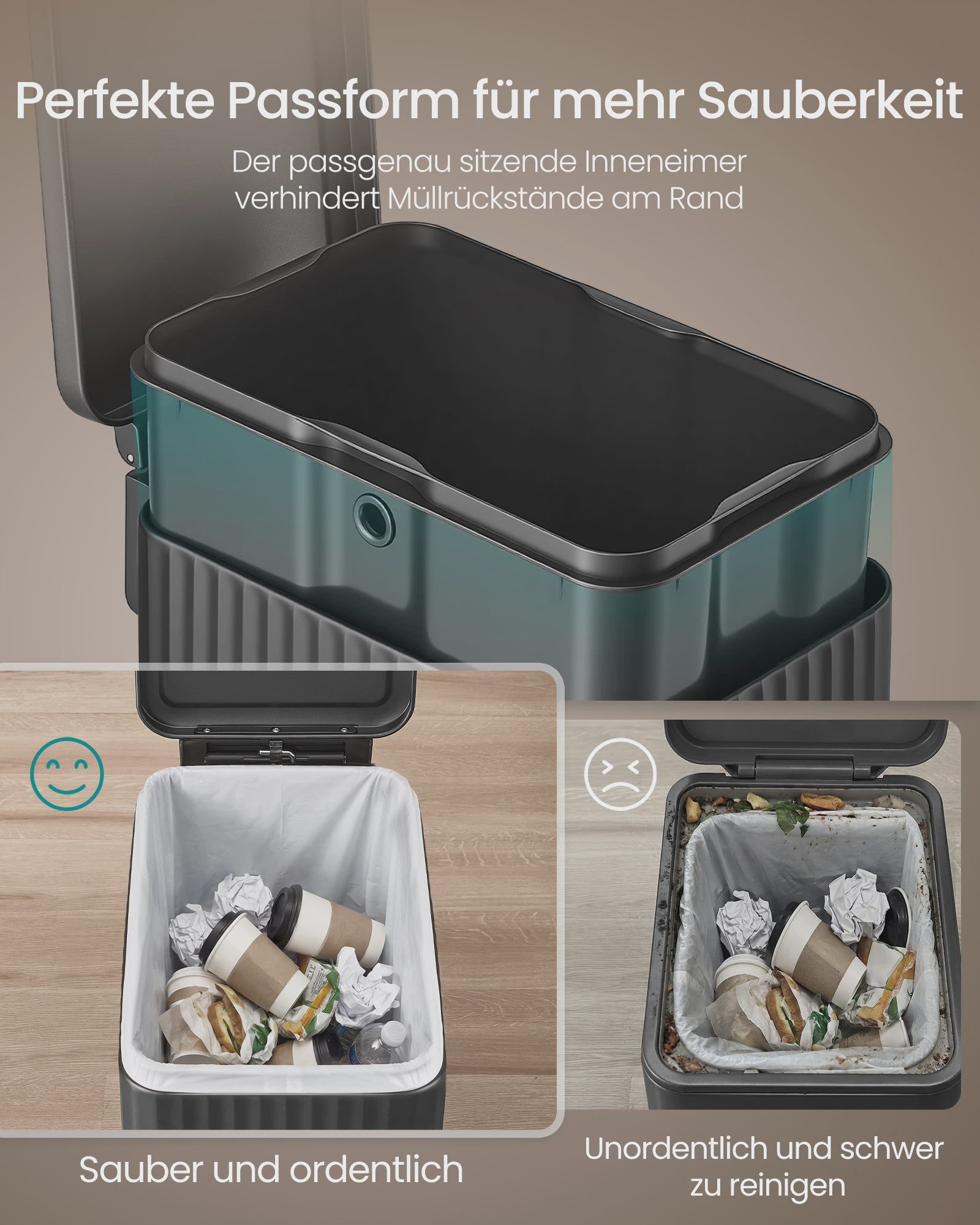 Songmics Keuken Pedaalemmer 50L - Stijlvol RVS met Soft Close & Ruimtebesparend Ontwerp