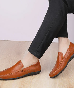 CLOHOO Heren Casual Schoenen - Comfortabel Leer met Ademende Stiksels en Rubberen Zool