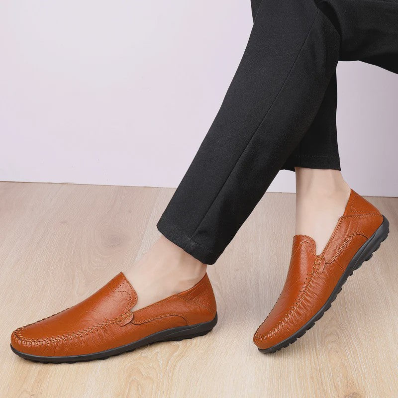 CLOHOO Heren Casual Schoenen - Comfortabel Leer met Ademende Stiksels en Rubberen Zool