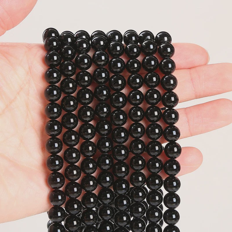 Natuurlijke Zwarte Toermalijn Kralen Rond Losse Spacer Edelsteen - 4-12mm voor Sieraden Maken
