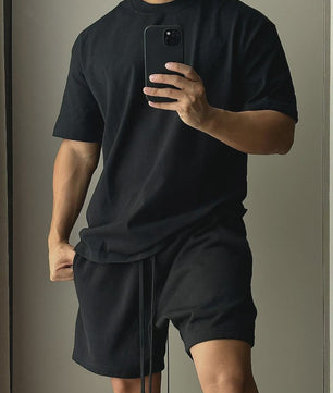 Heren Katoenen Set: Trendy T-shirt met Korte Mouwen en Shorts
