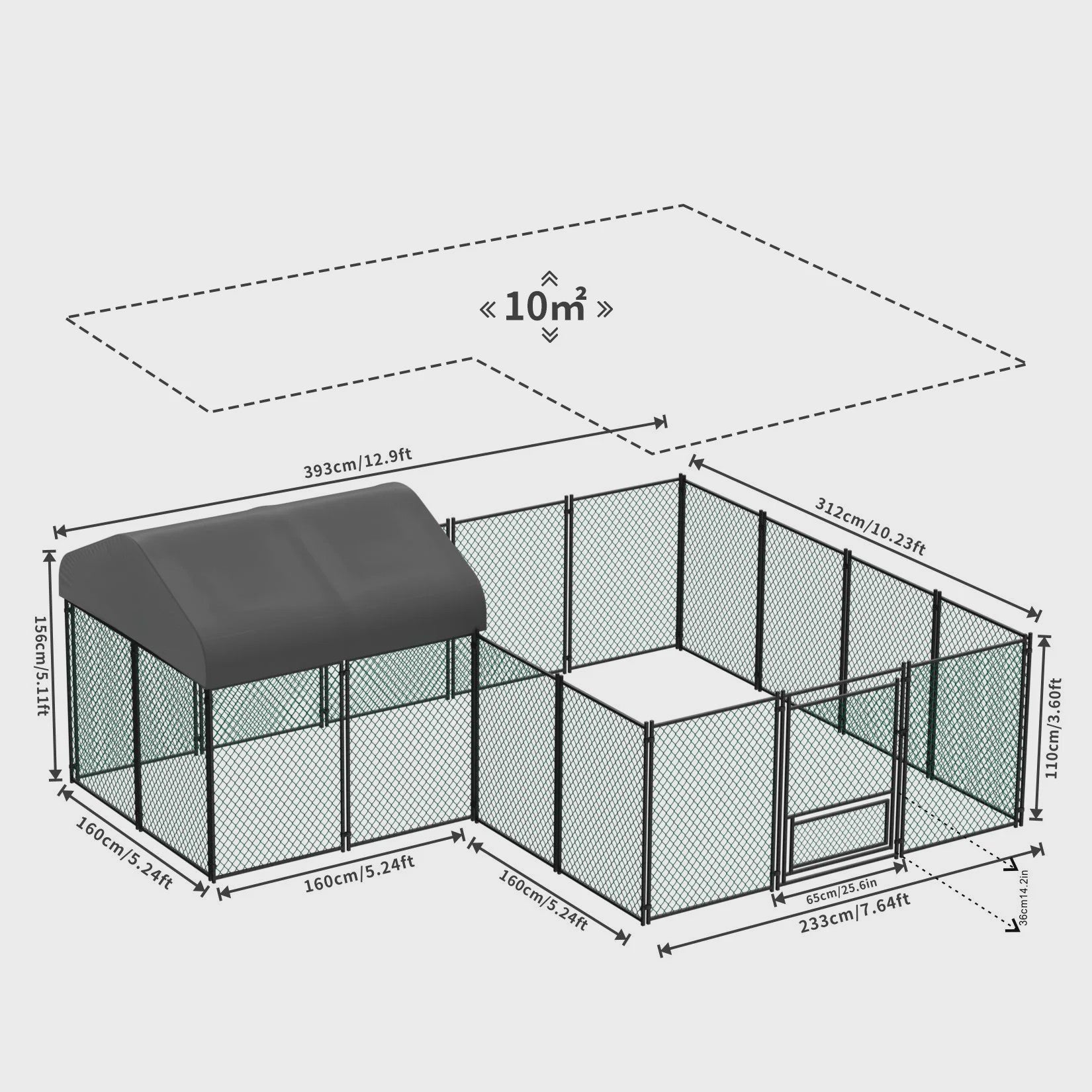 Grote Metalen Kippenren met Overkapping - 12.9x10.2x5.1ft