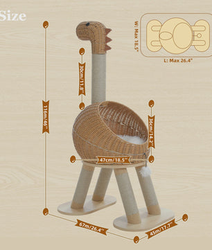 Dino Kattenkrabpaal met Mand en Sisalpaal - Rattan Design