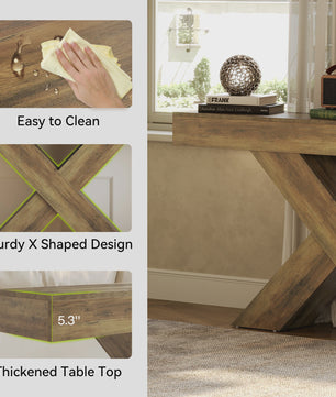 Tribesigns Console Tafel 140 cm Landelijke Stijl Achterbank Tafel met X-vormig Onderstel