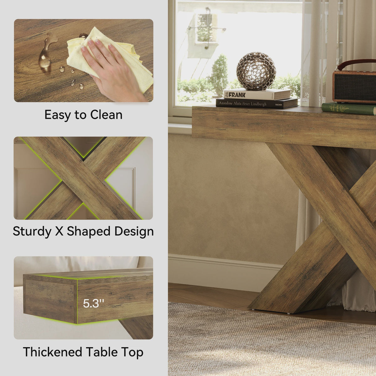 Tribesigns Console Tafel 140 cm Landelijke Stijl Achterbank Tafel met X-vormig Onderstel
