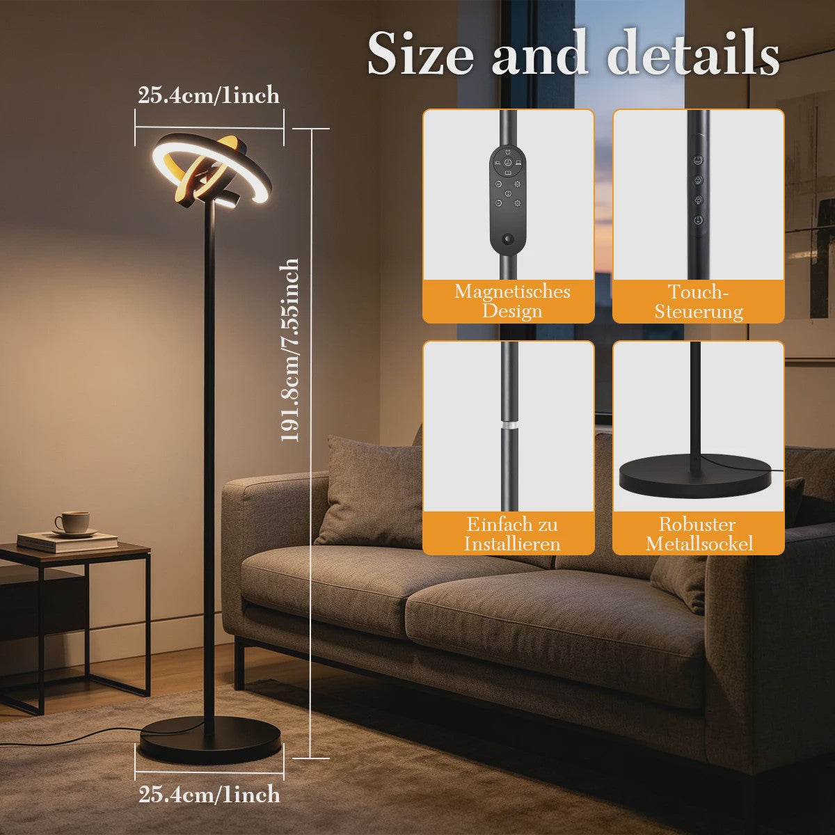 Moderne LED Vloerlamp met Touch & Afstandsbediening - Instelbare Kleur & Helderheid - Ideaal voor Lezen & Werk